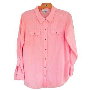 Christopher & Banks Medium PEACH Button-Down Shirt blouse top long sleeve